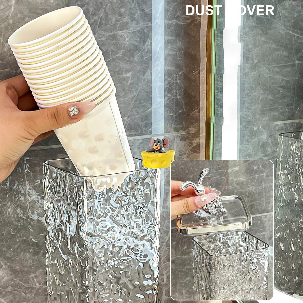 Leve Luxo Descartável Copo Copo Picker Papel Copo Suporte Livre de Furos Montado Na Parede À Prova de Poeira Prateleira De Armazenamento De Plástico Copo Suporte