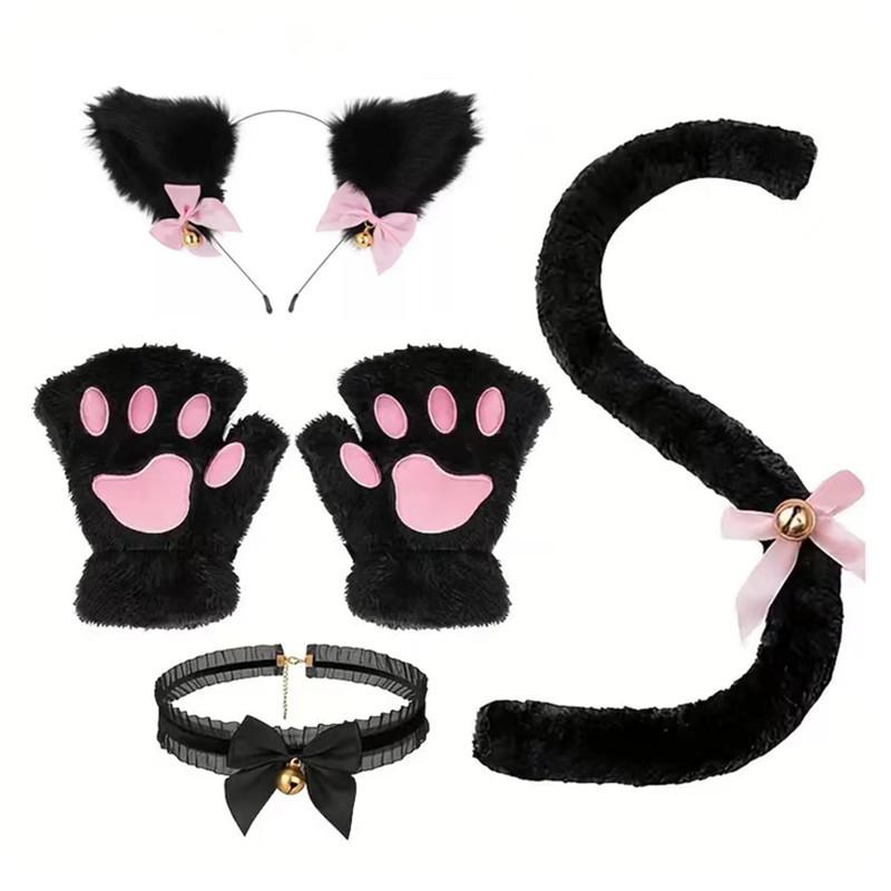Halloween Cat Cosplay Set: Ears, Choker, Paw Gloves & Tail for Party Fun