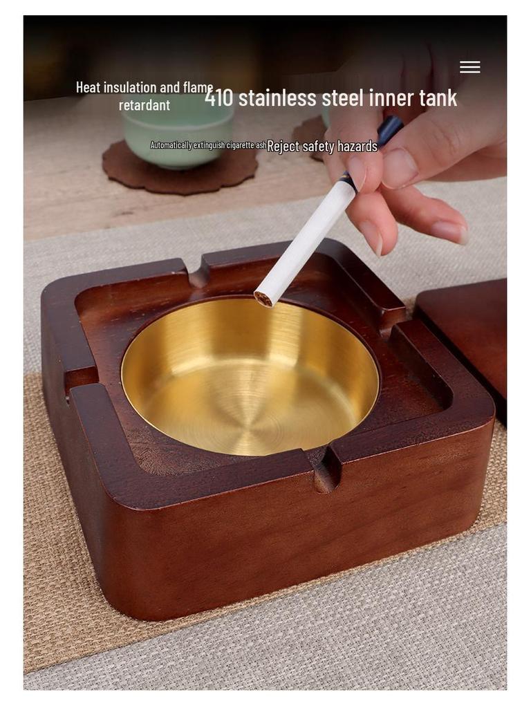 Modern Chinese Anti-Fly Ash Wooden Ashtray for Home or Office