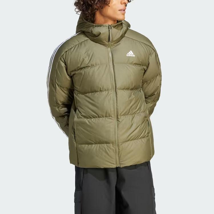 Adidas Essentials Midweight Down Hooded Jacket Men Outerwear Olive-Green IK3214