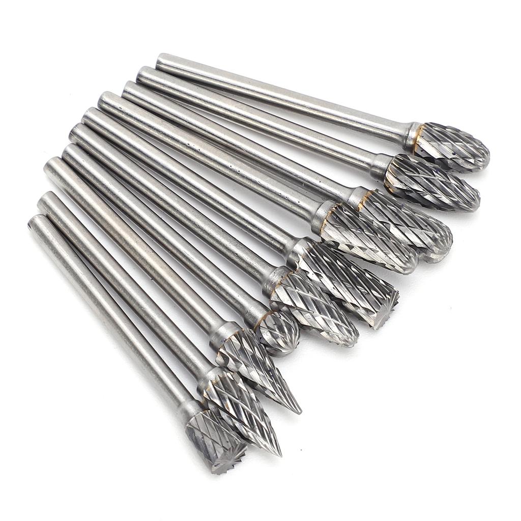 10Pcs Rotary File Milling Cutter Carbide Grinding Head Woodworking Reaming Carving Router 3x6