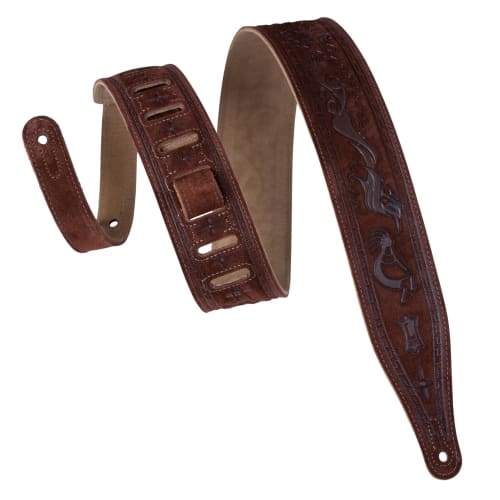 Levys Brown Suede 2.5" Guitar Strap (Kokopelli Design with Tools)
