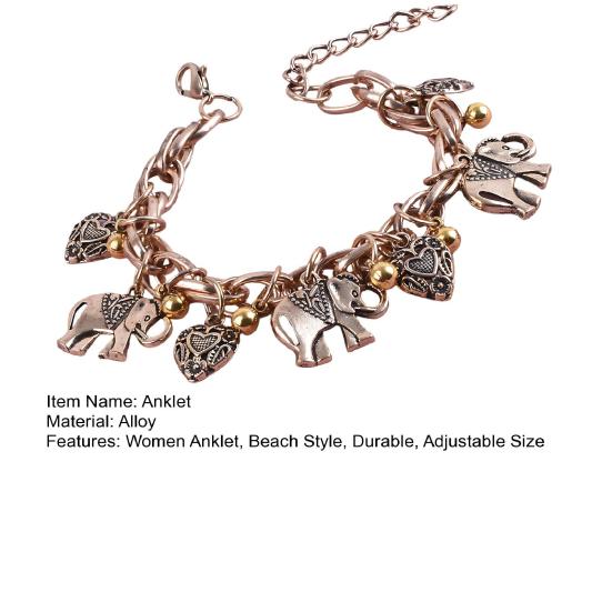 Retro Anklet, Bohemian Beach Style, with Carved Hearts Elephant Pendants, Scratch-Resistant Durable Anklet Bracelet Jewelry