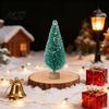 Small Pine Tree for Decor Mini Christmas Bottle Brush Tree, Artificial Miniature Tiny Sisal with Festive Party Ornament Wooden Base, Winter Snow Frost