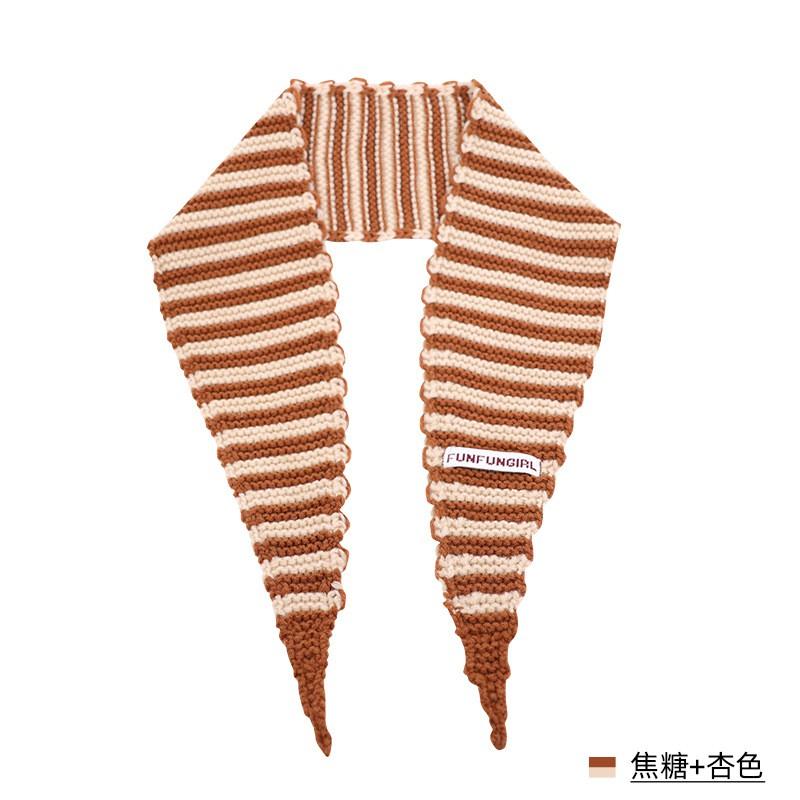 Korean Knitted Wool Blend Striped Triangle Scarf Winter Warm Shawl Women