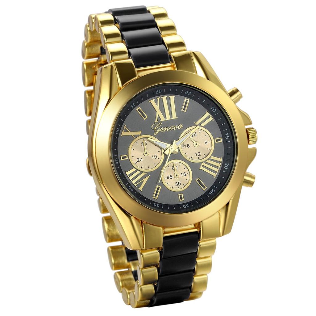 JewelryWe Men's Fashion Watch with Analog Display, Quartz Movement, Roman Numerals, Silicone Band, and Water Resistant (Black or Gold)