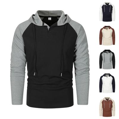 Herren Raglanärmel Colorblock Button-Down Kragen Kapuzen-Sweatshirt Herren Sport Übergröße Lässiges Pullover-Sweatshirt