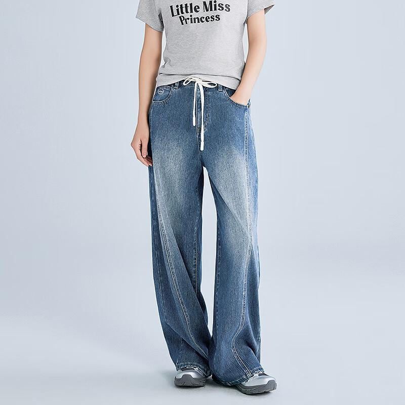 

LED IN Women s High-Waist Lace-Up Knit Denim Jeans L