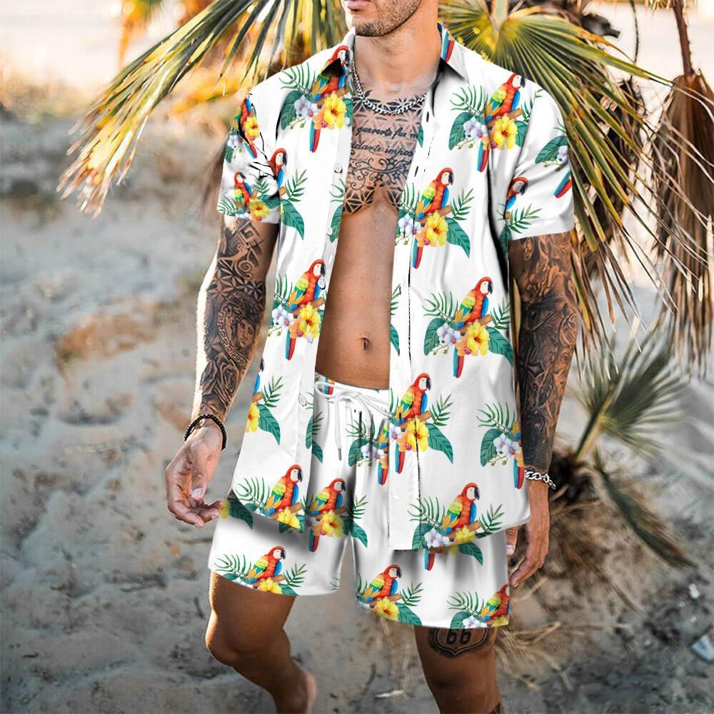 Beach Print Hawaiian Set Men's Shorts 3D Print Loose Casual Short Sleeved Beach Shirt Holiday Fashion Two-piece Set