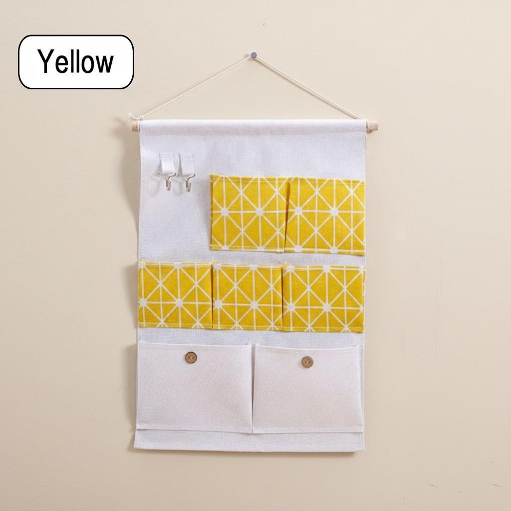 Cotton Linen 7 Pocket Waterproof Hanging Storage Bag Bathroom Bedroom Wall Organizer Wardrobe