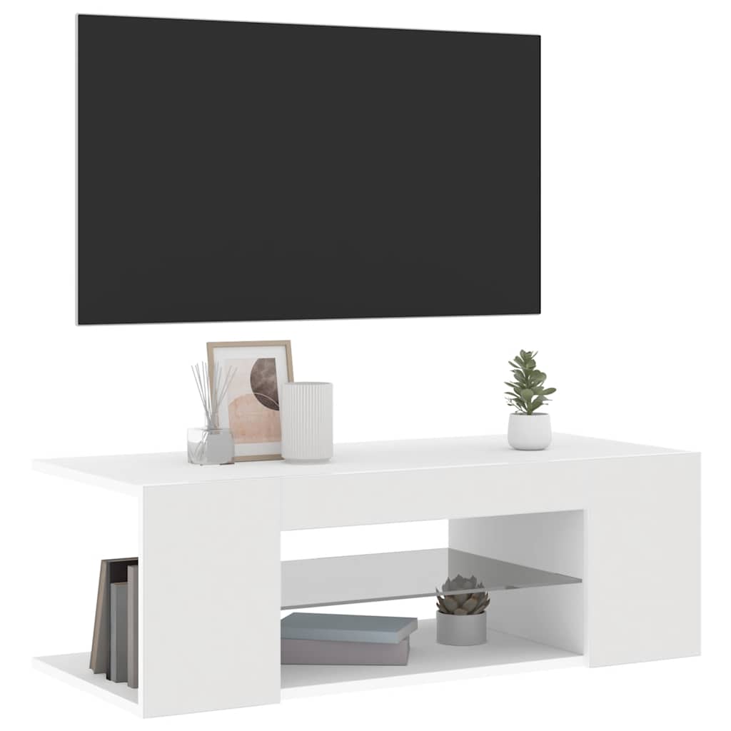 Fernsehtisch mit LED, moderner kreativer Design-Fernsehtisch, offenes Design-Display-Fernsehmöbel, 90x39x30 cm
