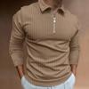 Zipper Striped Long Sleeved Men's Polo Shirt