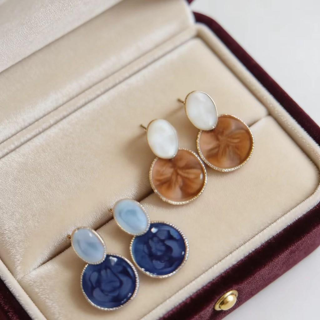 Pinkdudu Geometric Stud Earrings Asymmetric Drip Glaze Fashion Minimalist Earrings PD2492