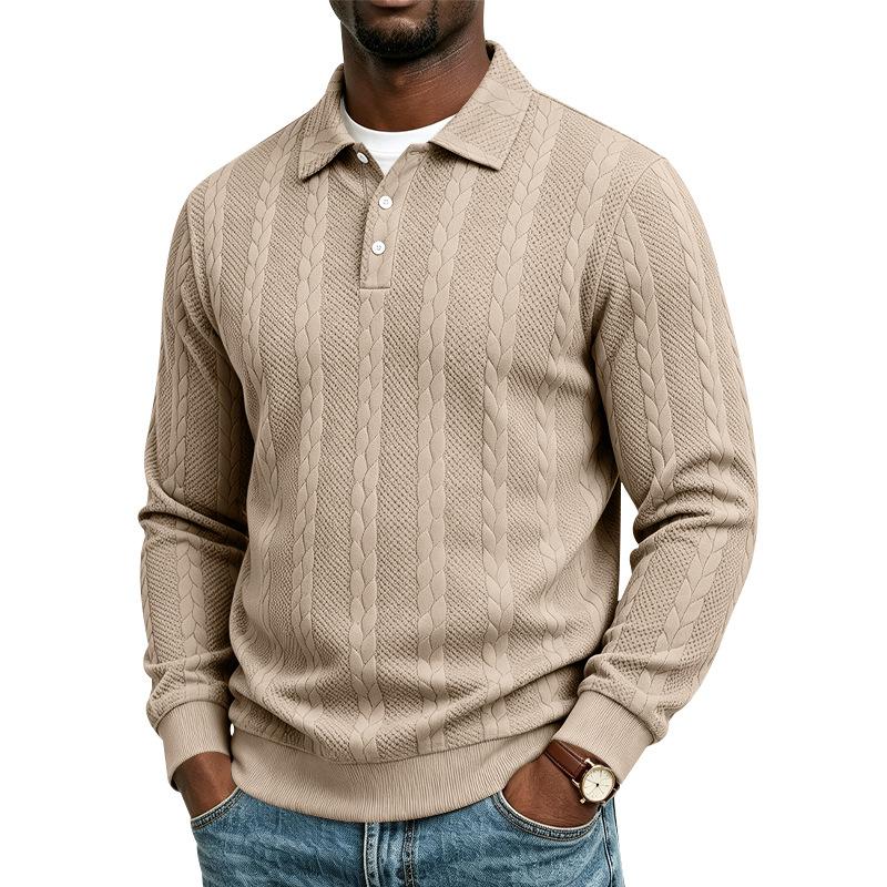 Men S Autumn Simple Polo Sweatshirt Long Sleeve Knit Solid Color