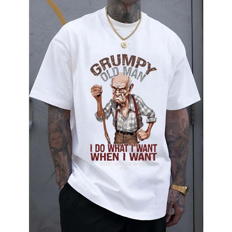 European Size Men's New Fashion Personality Grumpy Old for Man Letter Design Print Casual Short Sleeve Summer Cool, Stylish, Versatile, Comfortable