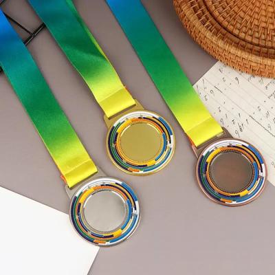 Metal Award Medals With Neck Ribbon Gold Silver Bronze Style For Sports Academics Or Any Competition Diameter