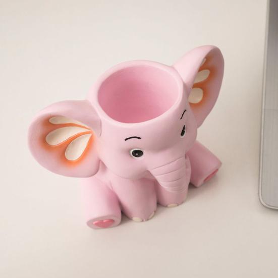 Elefant Pennhållare Söt Skrivbords Pennhållare Multifunktionell Harts Pennhållare för Barn Tonåringar Kontor Skolmaterial