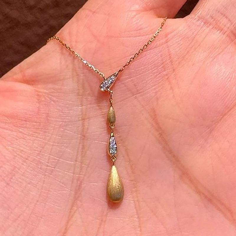 

ANENJERY Brushed Water Droplet Zircon Necklace For Women Vintage Clavicle chain Temperament Jewelry Gift Wholesale Party золотой