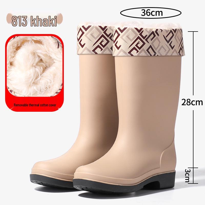 Women's British Fashion Mid-Calf Waterproof Rubber Rain Boots - Non-Slip, Warm Frosted Overshoes for Kitchens and More