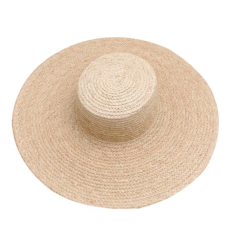 cm large brim natural raffia flat top straw hat women's summer handwoven seaside vacation beach flat edge hat