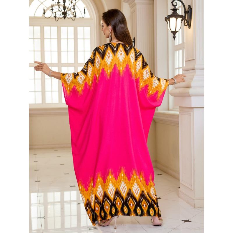 Vestidos casuales holgados con escote en V y manga larga con estampado geométrico de moda para mujer primavera otoño