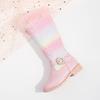 2025 New Autumn Winter Girls Rainbow Princess Fashion Children Pink Boots Knee Length Boots Plush Fur Girls Shoes