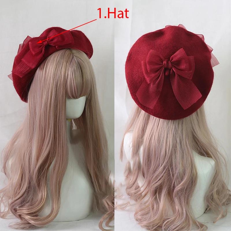Handmake Lolita Berets Wool Blend Hat Women Girls Lovely Bow Sailor Maid Style Autumn Winter Berets Hat Accessories