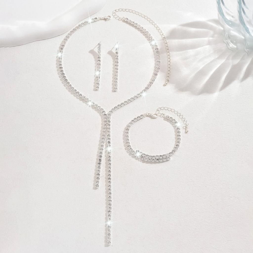 Women Rhinestone Necklace Earrings Bracelet Jewelry Set for Wedding, Party Festival Gifts