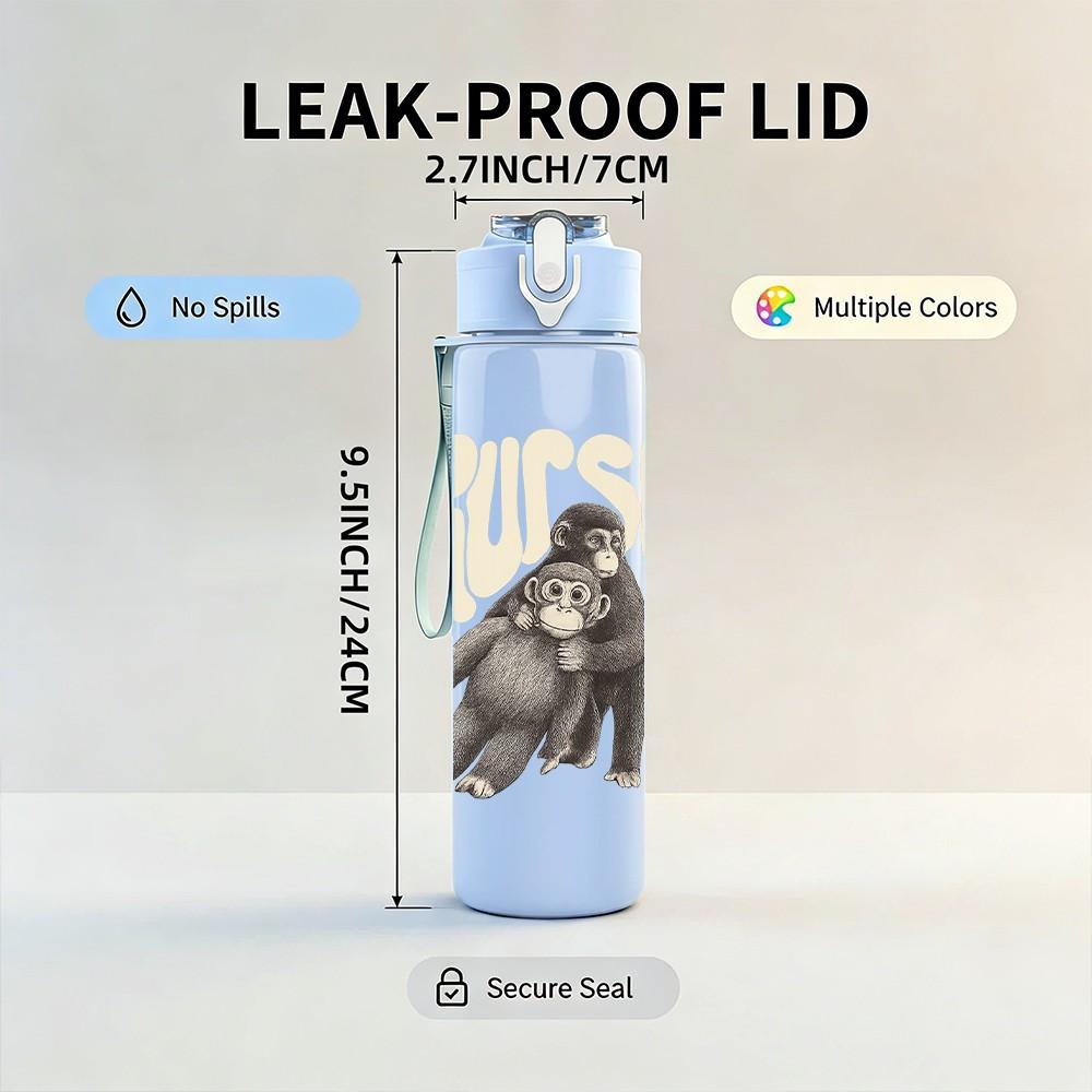 1PC Gorilla Grunge Text Design 750ml Color Plastic Sports Water Bottle Leakproof Flip Straw Lid Suitable for Sports Office Home Use