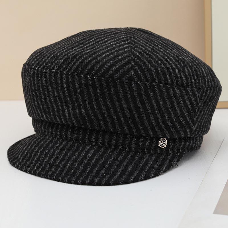 Literary striped beret female spring and autumn face small octagonal hat newsboy hat retro versatile painter hat tide