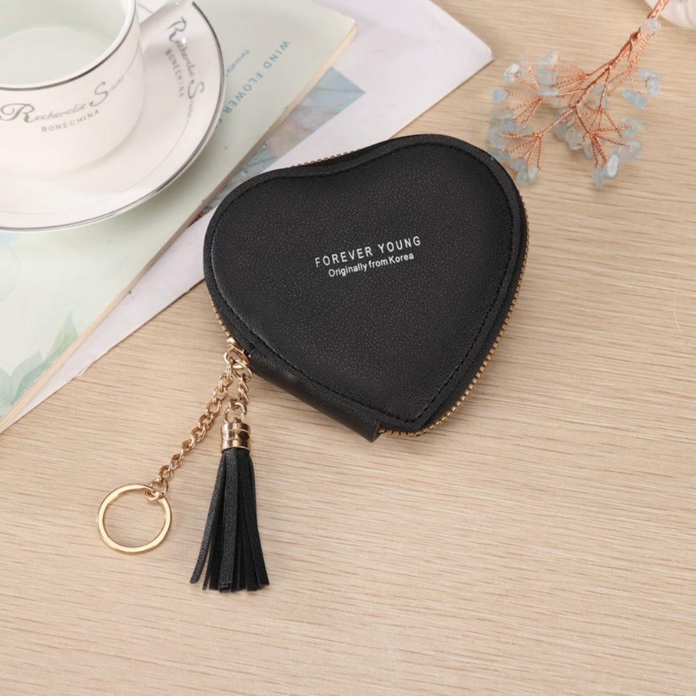 Trendy Heart Shape Money Coin Purse PU Leather Bag Charm Pendant Keyring Wallet Money Bag Mini Key Chain Key Holder Women Gift