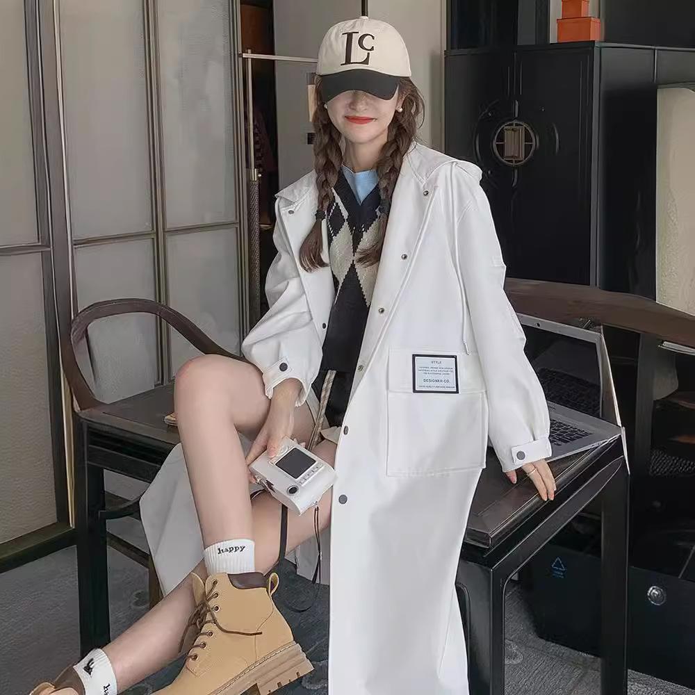 Hooded Windbreaker Women's Spring and Autumn Long New Korean Style College Style Loose Casual Jacket