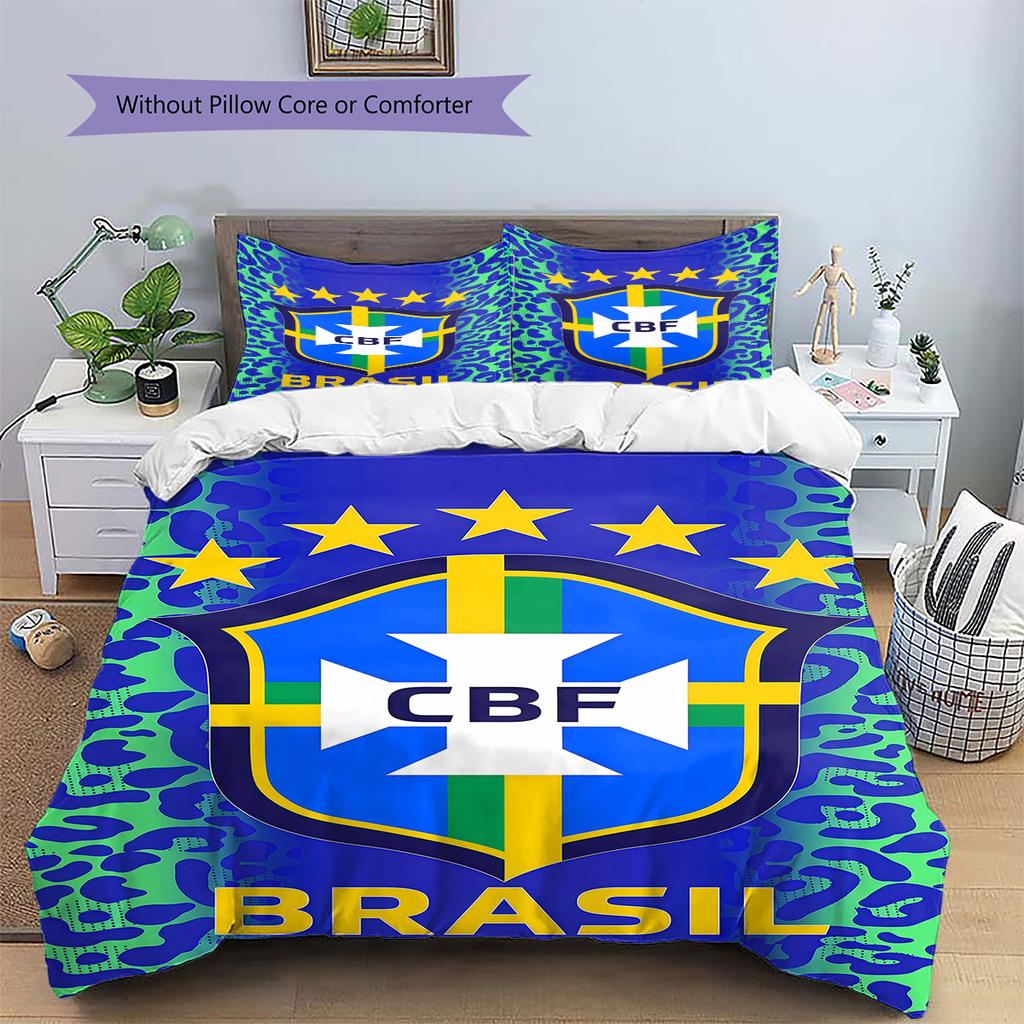 Brasilien Nationalmannschaft Muster Bettwäsche, Steppbett Set Bettbezug Kissenbezug Haus Geburtstag Geschenk(1 Bettbezug + 2 Kissenbezüge, ohne Füllung)