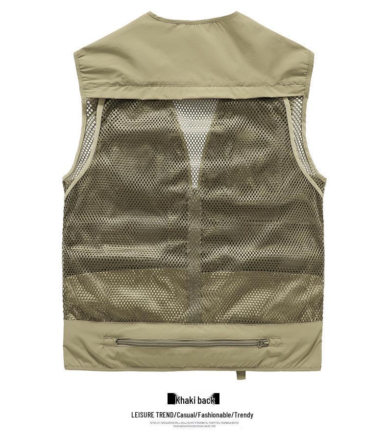 Gilet de pêche en maille à poches multiples à séchage rapide pour homme - Veste décontractée d'extérieur Printemps & Automne