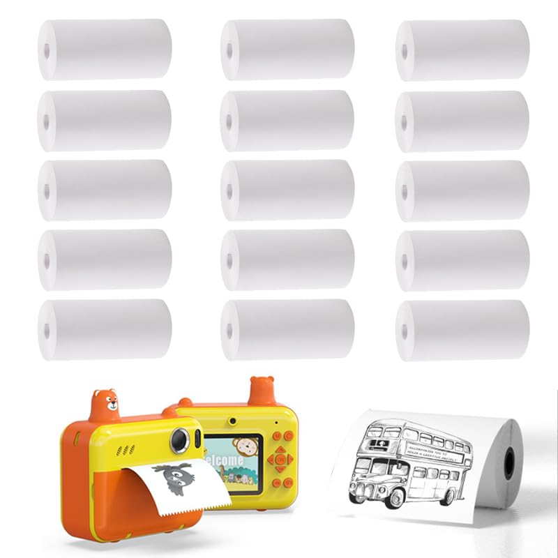 

15 рулонів паперу для принтера, 57 x 25 мм, папір для камер, термопапір HD, термопапір для фотоапарата для миттєвого друку, підходить для більшості дитячих фотокамер білий
