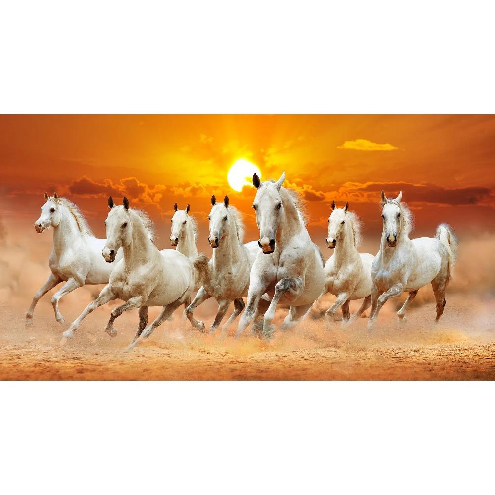 7 White Running Horses Canvas Painting Animal Posters and Prints Wall Art Picture