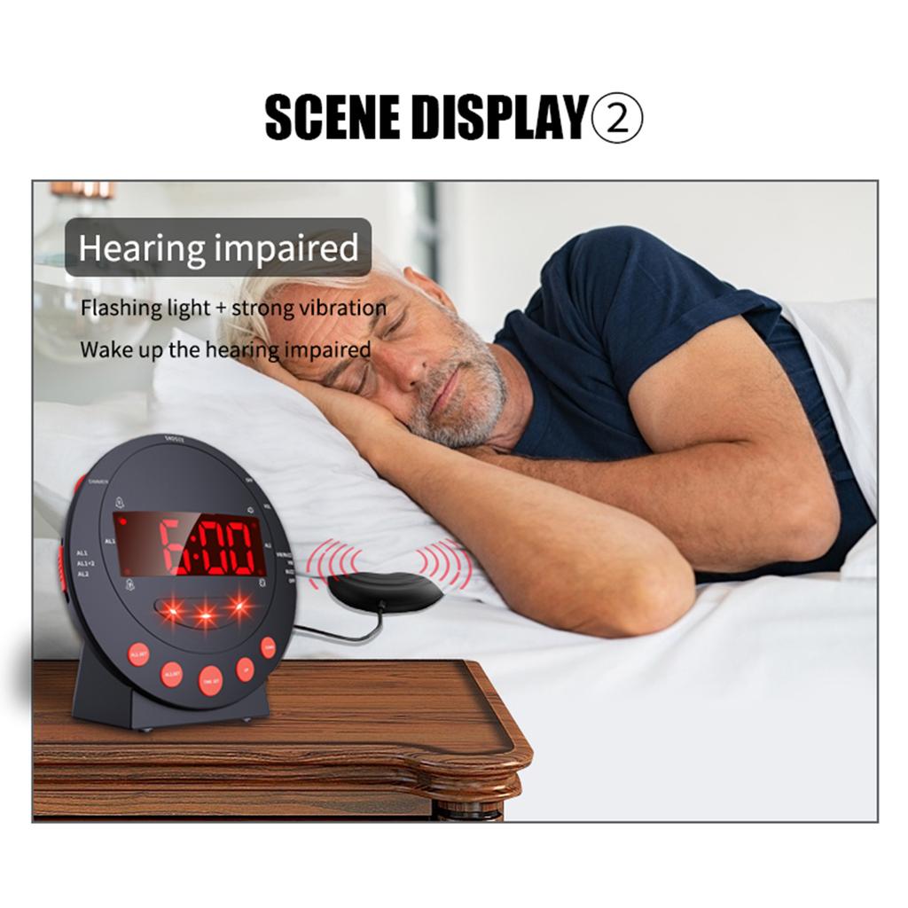 Extra Loud Vibrating Alarm Clock with Bed Shaker for Heavy Sleepers Bedroom Electronic Alarm Clock Large LED Display