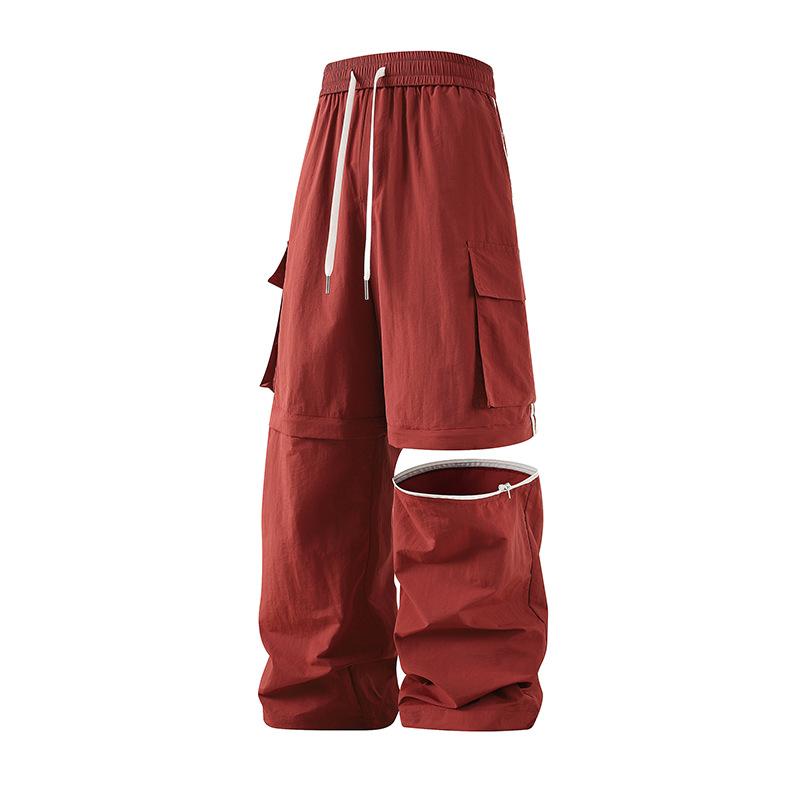 Men's Light Blue 2-in-1 Convertible Cargo Pants Detachable Wide Leg Shorts with Pockets