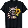 Raccoon Holding Sunflower Cute Flower T-Shirt