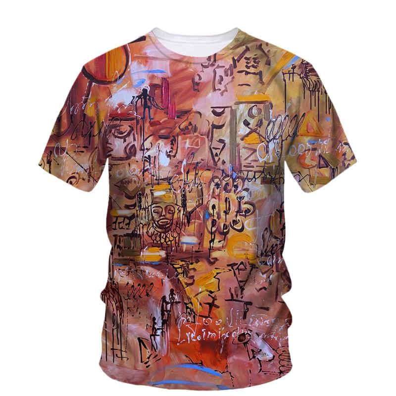 Sommar Nya Kreativa Graffiti Konst grafiska t-shirts Män Casual Bohemisk Personlighet harajuku Tryckta O-hals Streetwear T-shirts Toppar