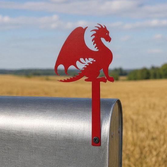 jijijing Metal Mailbox Flag Replacement, Decorative Dragon Stake Sign, Winged Shape Ornament for Outdoor Mail Box Decoration