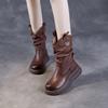 Mid-calf Leather Boots with Pleats, Stylish Women's New Shoes, Fashionable Boots
