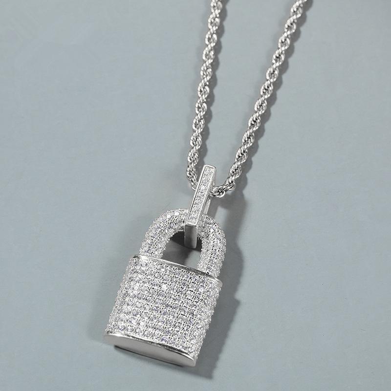 

Huitan Хип-хоп Ожерелье с подвеской-замком для женщин и мужчин, полностью усыпанное блестящими цирконами, эффектное, рокерское, шейные аксессуары, женские/мужские украшения 60cm