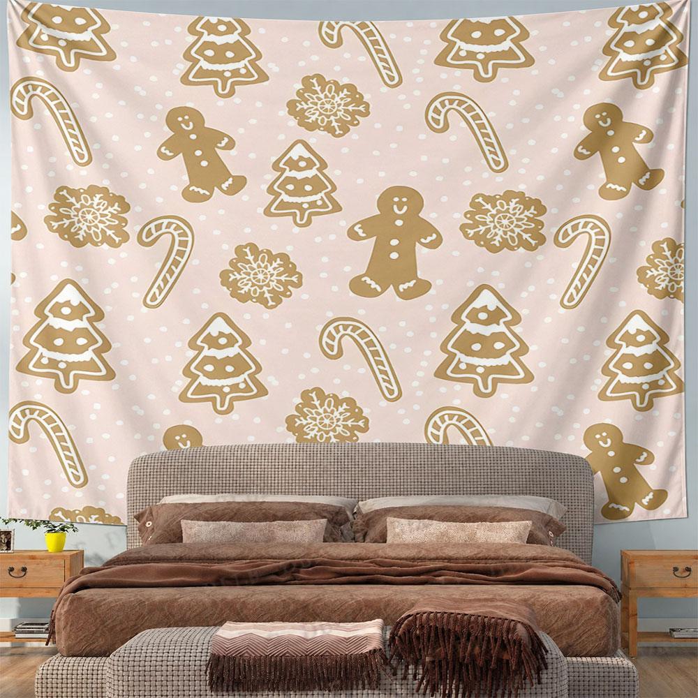 Gingerbread Christmas Pattern Decor Pattern Wall Hanging Tapestry Decorative Tapestry Home Decor for Bedroom and Living Room