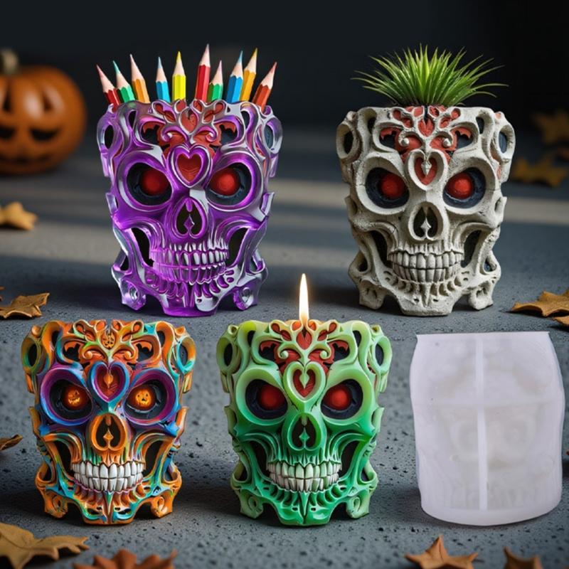Multifunctional Skull Silicone Mold for Resin Jewelry Concrete Crafts Succulent Planters Home Decors Gift Making Project