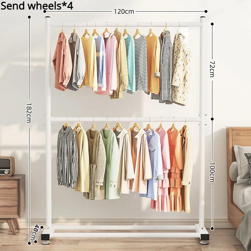 Movable Clothes Drying Rack Floor Stand Balcony Cloth Hanging Shelves With Wheels Metal No Slip Simple Living Room Coat Hanger