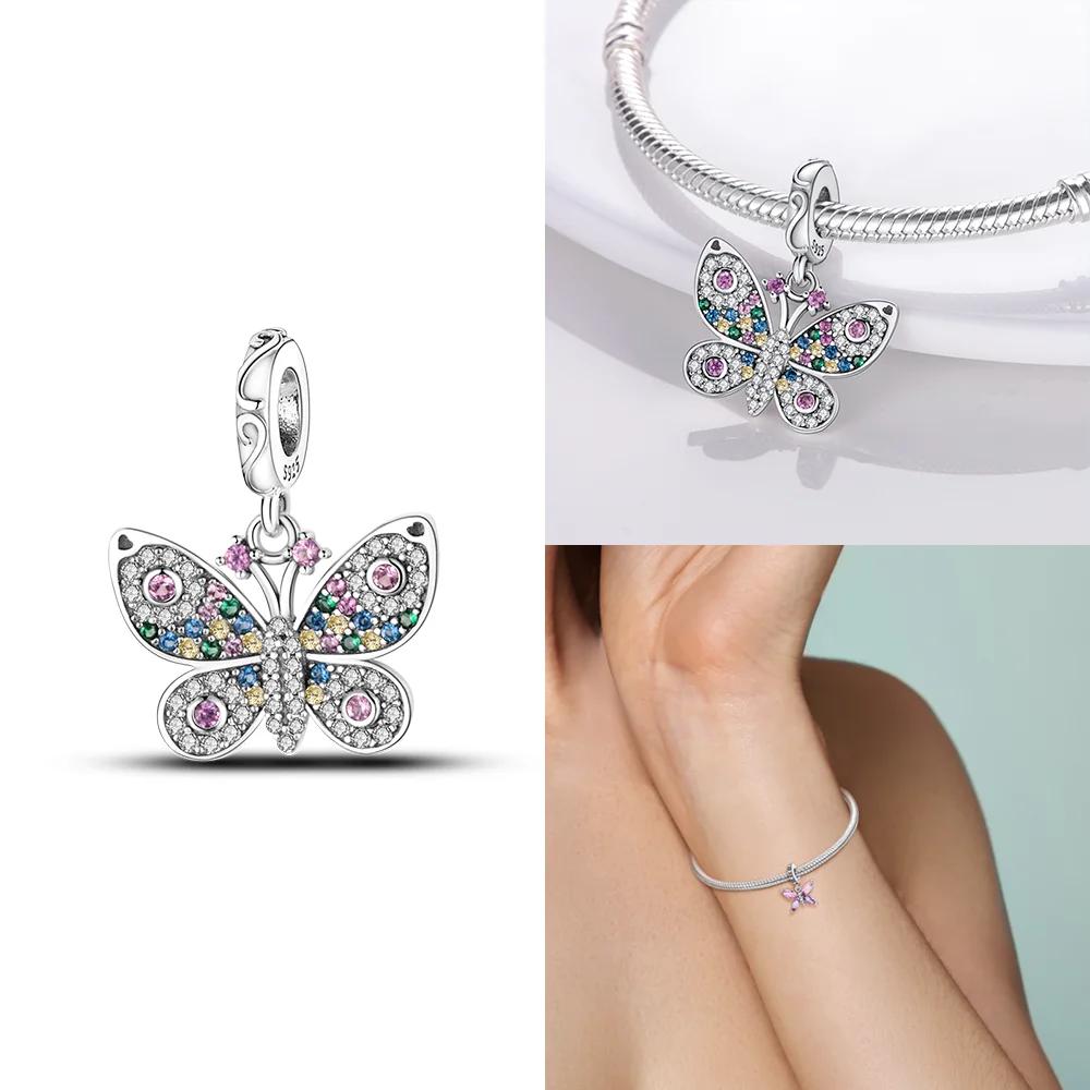 New Charms Bead Copper Pink Butterfly Luminous Firefly Dangle Fit Bangle Bracelet Necklace Diy Jewelry Women Gift