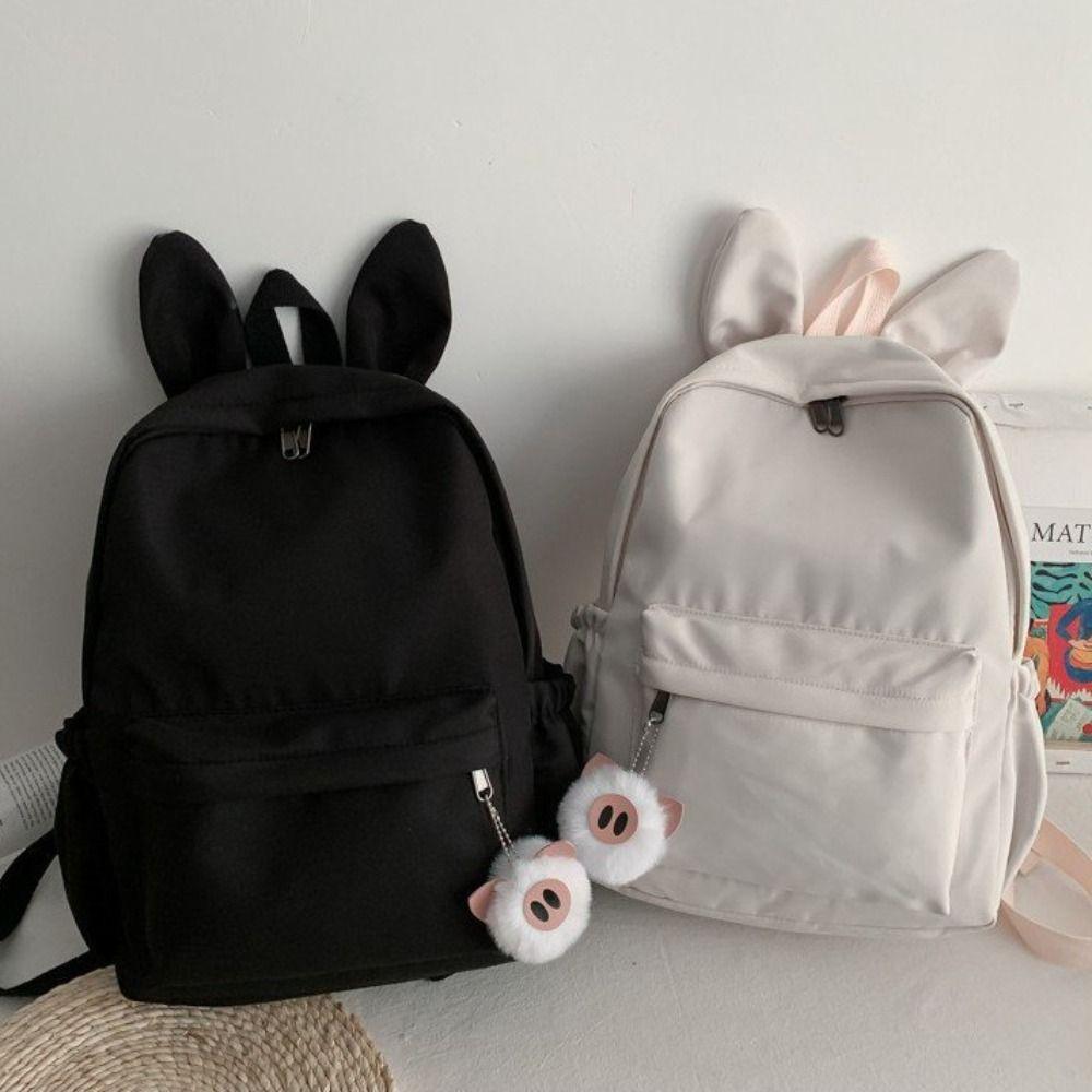 New Rabbit Ear Student Backpack Large Capacity Solid Color Women Backpack Adjustable Strap Lightweight Travel Bag Students