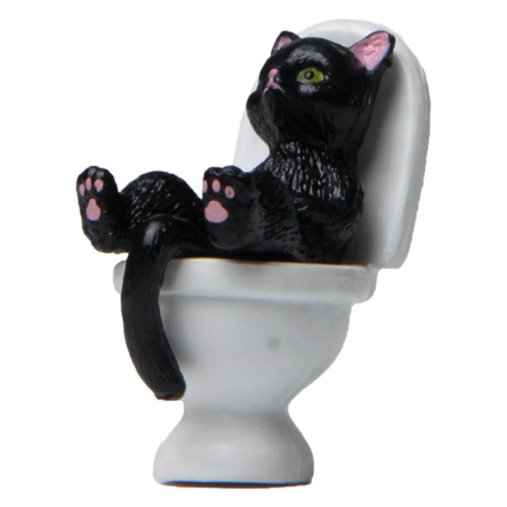 Cat Figurine Sculpture Statue Small Animal Sitting On Toilet Statue Resin Landscape Decoration Animals Modern Decor Resin Home