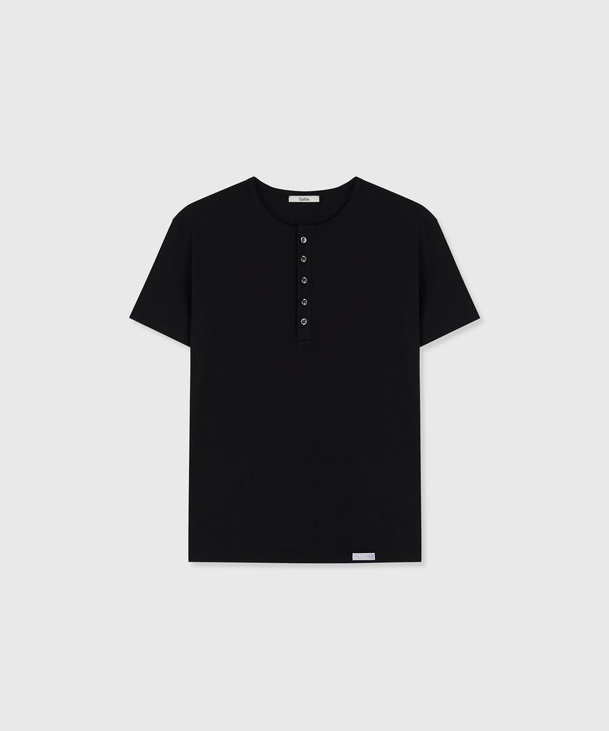 Tire Rib Shell Henley Top Black